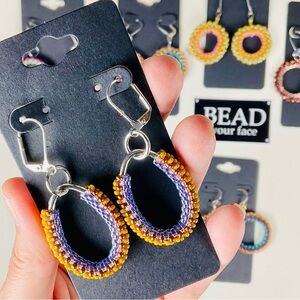 Handmade Beaded Hoop Earrings with silver finish OS